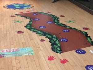 sensory path installed on hardwood floor