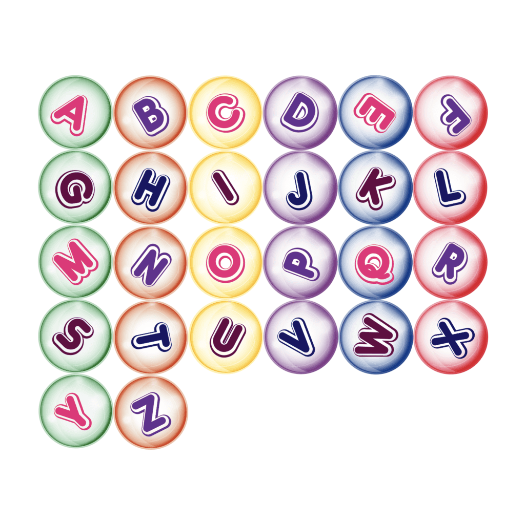 Colorful bubble alphabet letters for sensory play and learning activities.