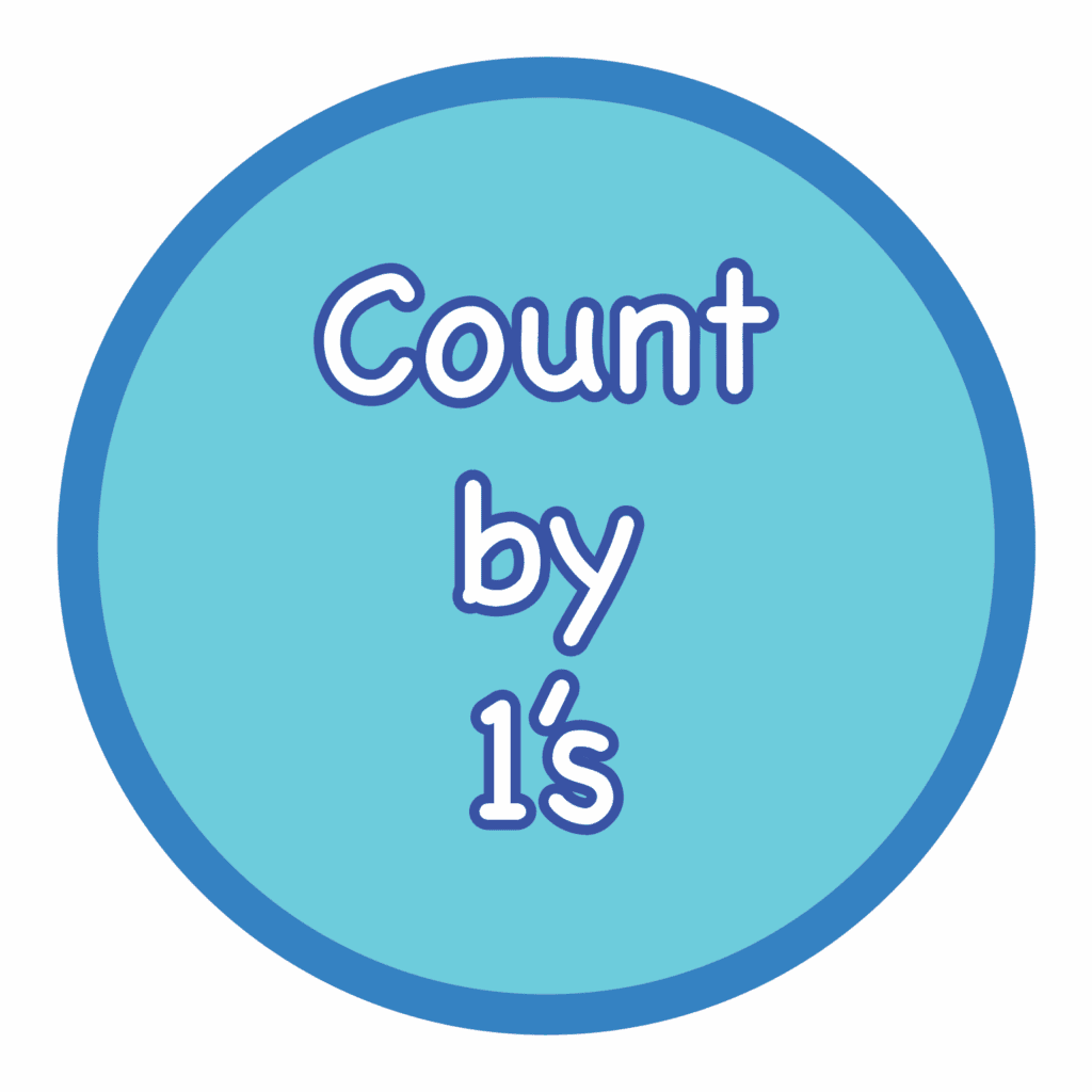 Colorful circular sign with 'Count by 1's' text for sensory paths activity.