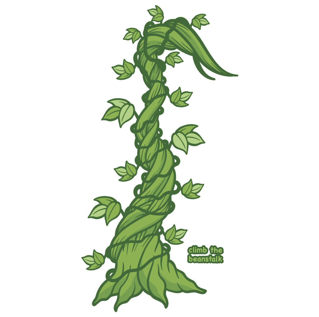 Illustration of a beanstalk with climbing leaves for sensory play activities.