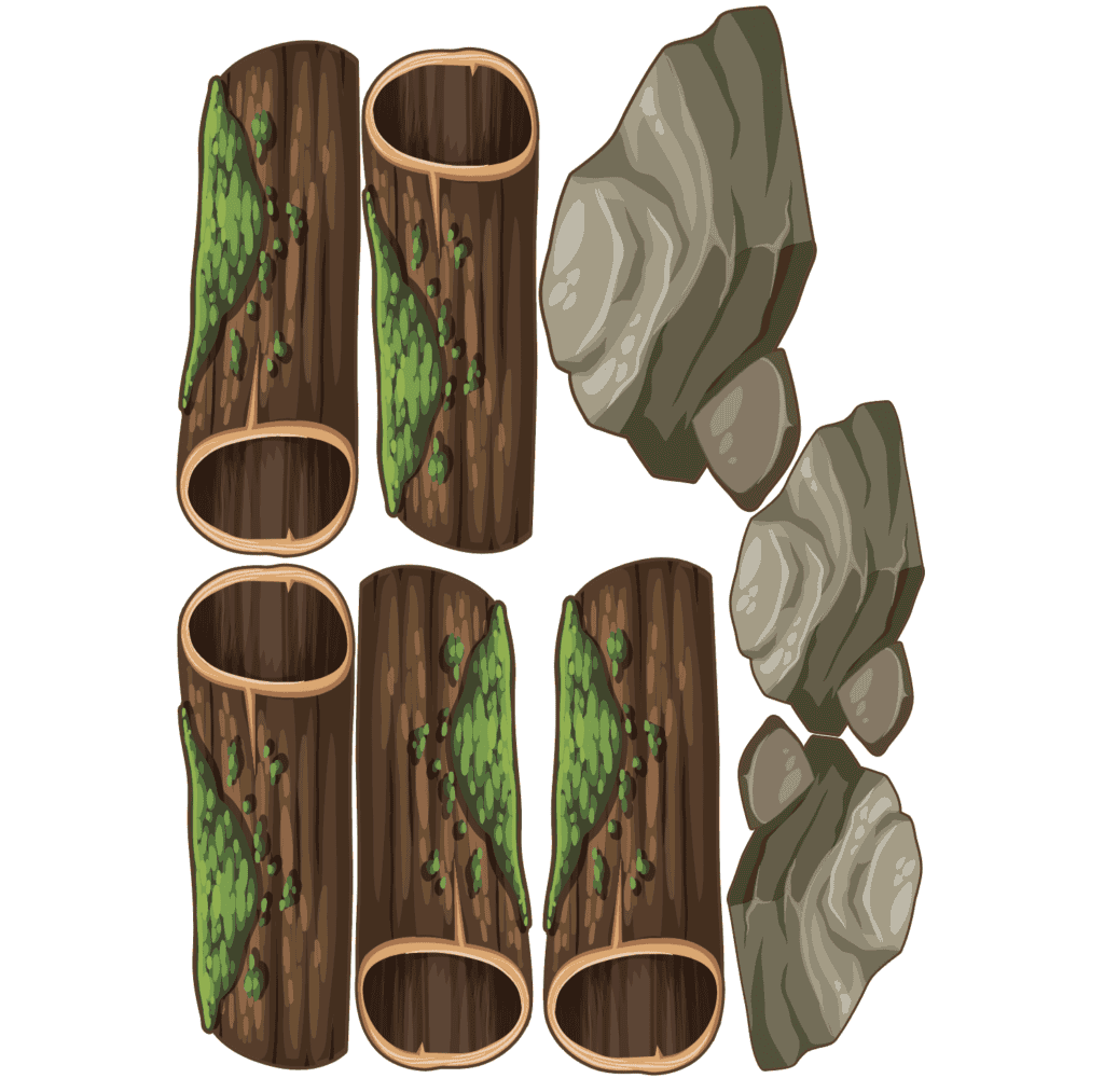 Sensory paths with logs and rocks for outdoor play and learning.