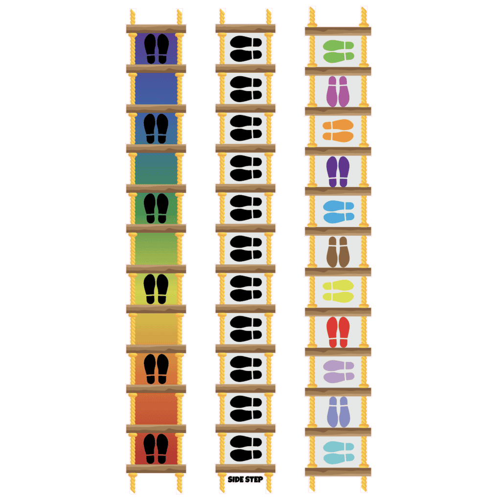 Colorful obstacle ladders for sensory play and physical activity.