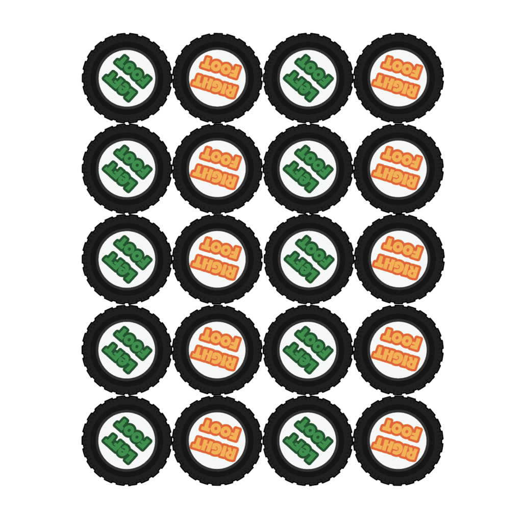 Colorful sensory path markers with 'Touch' and 'Fight' labels for kids' activity zones.