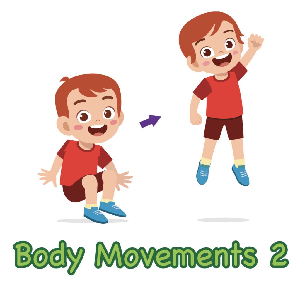 Children demonstrating body movement exercises in a sensory path activity.