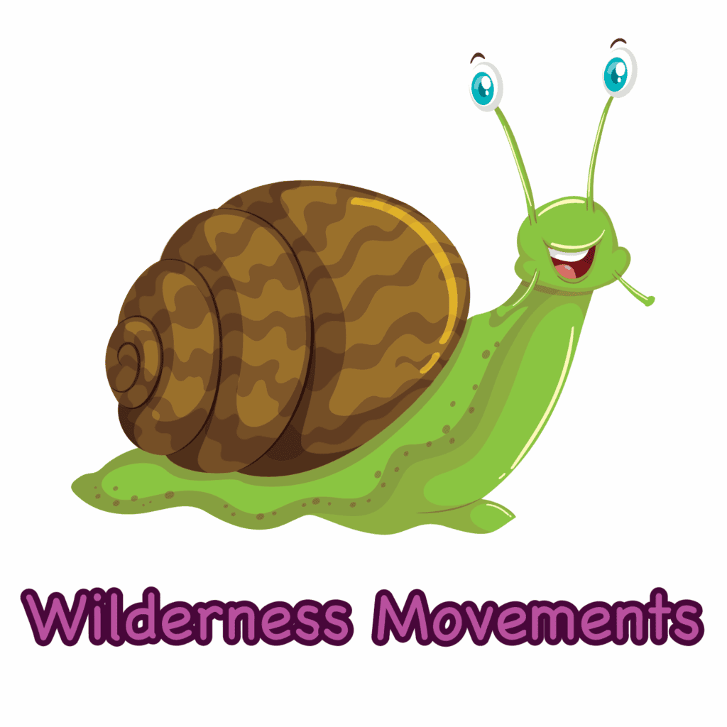 Cartoon snail with a smiling face and large eyes, promoting wilderness movements.