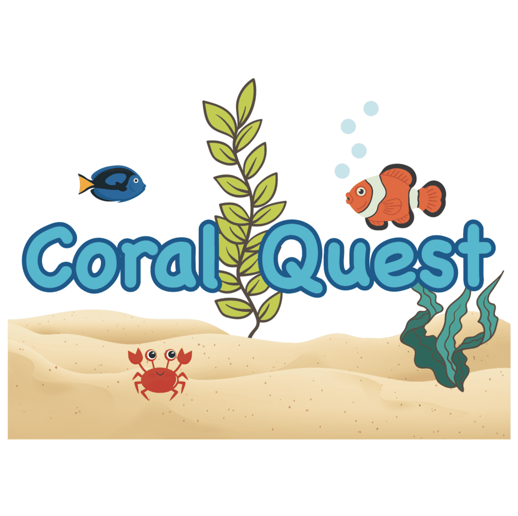 Coral Quest sensory path with fish, crab, and seaweed underwater scene.